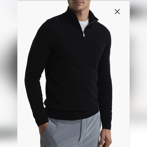 Reiss Merino Wool Extra Fine Men's Quarter Zip Long Sleeve Black Sweater Medium - Picture 1 of 8